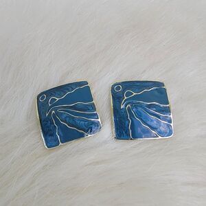 Vintage enameled blue and silver clip on earrings